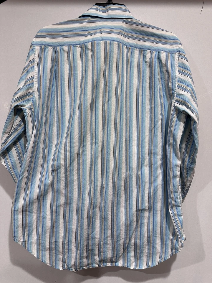 Vintage GAP Shirt Men Size M Blue White Striped Fit Button Up Long Sleeve Cotton - Image 2 of 4