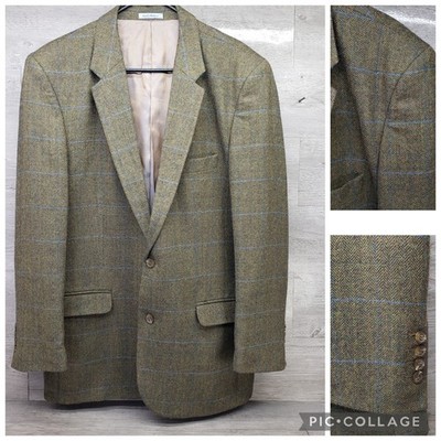 Samuel Windsor Green Windowpane Check Wool Tweed Blazer Men's 40R Sport Coat