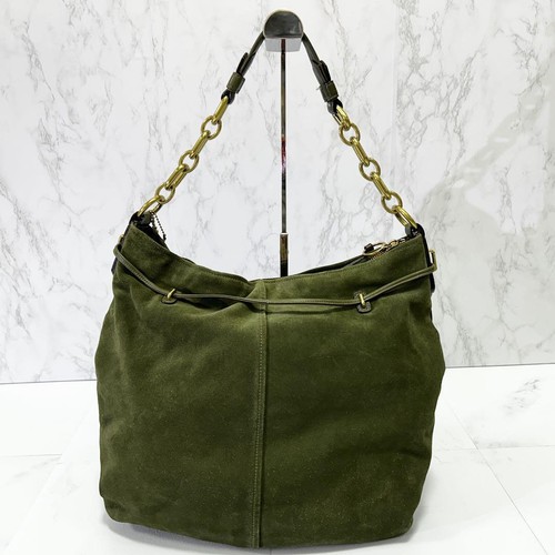 Bolso Coach Vintage Gamuza Un Hombro en Cuero Verde Usado Auténtico - Imagen 4 de 12