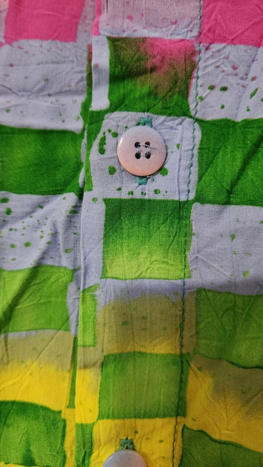 Jams World Vintage Men's Size Large Neon Colorful Geometric Button Front Shirt - Image 2 of 4