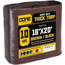 CORE TARPS CT-602-16X20 Heavy Duty Tarp, 20 ft L x 0.5 mm H x 16 ft W, 10 Mil,