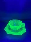 Vintage Hocking Princess Pattern Uranium Glass Teacup And Saucer 3.5 in.