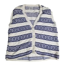 Harot Mens L White Purple Striped Cable Knit Sweater Vest Button Front Preppy