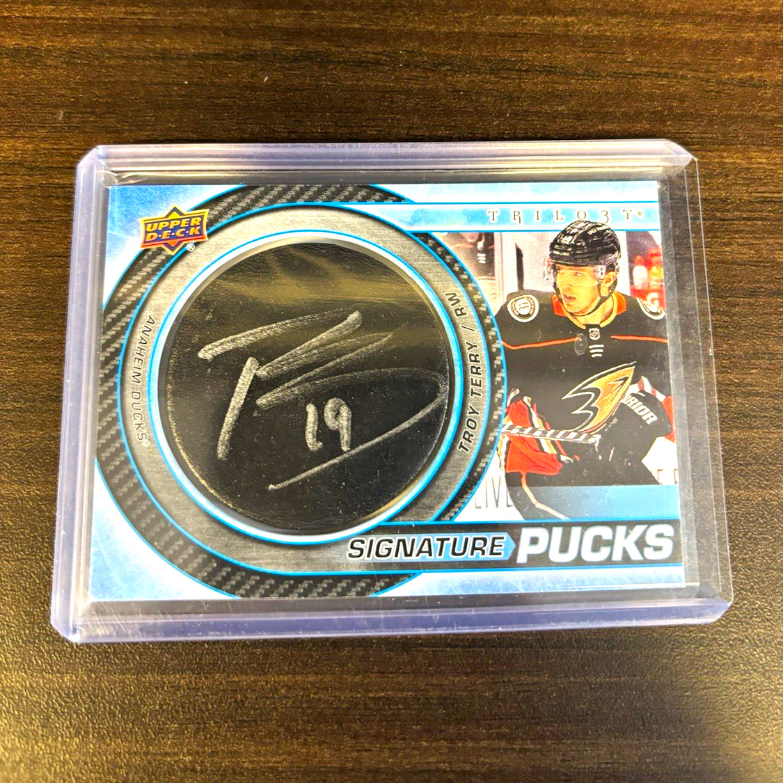 Upper Deck 2022-23 Trilogy Signature Pucks Troy Terry Anaheim Ducks #SP-TE AU