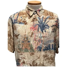 Citron Santa Monica Men's Asian Print Button Down Camp Shirt Size Medium Silk