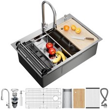 33x22 304 Stainless Steel Workstation Sink with Pop-Up Drain Fast Drain