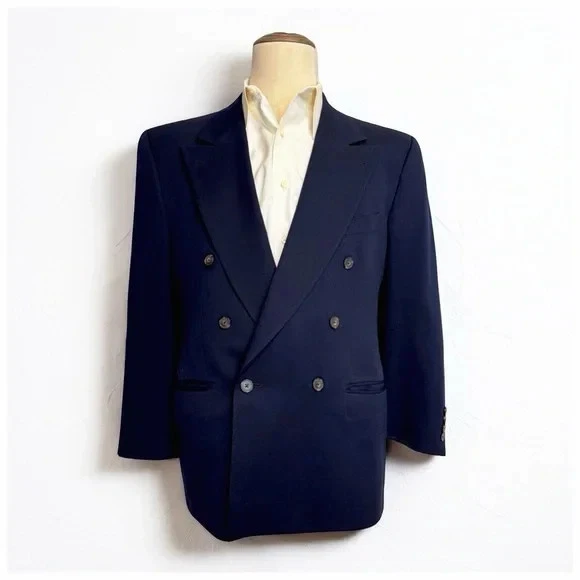 Joseph Abboud for Nordstrom Men's Navy 100% Wool Double-Breasted Blazer Size 40R
