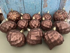 Vintage Glitter Shatterproof Christmas Ornaments Assorted Shapes Lot of 13