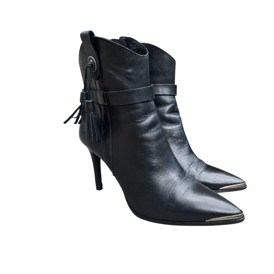 IKKS Botines de Cuero Negro Tacón Western Punta Borla EU39 US 8 Foto 3 de 4