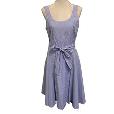 Danny & Nicole Navy Blue & White Stripe Sleeveless Midi Dress Lined Women's 12