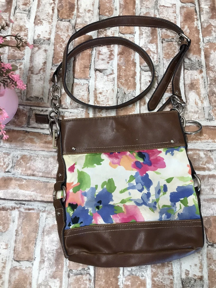 Bolso Bandolera Chaps by Ralph Lauren Vegano Marrón Multicolor Floral Cartera 9"X9" Foto 3 de 4