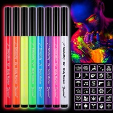 8 UV Body Markers Face Paint Pens Glow in The Dark Under Light Multicolor