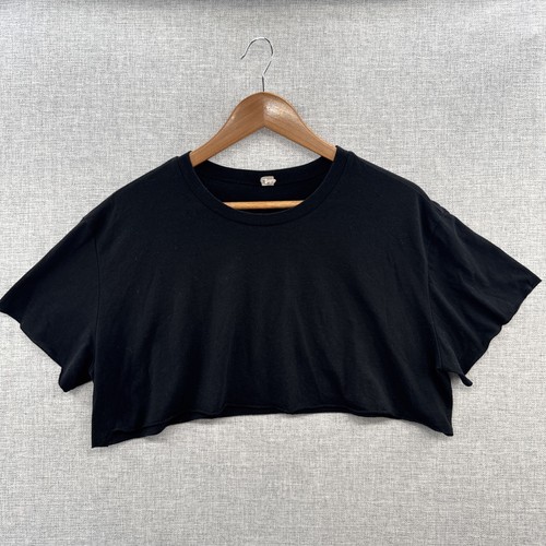 ALO Yoga Top Womens Medium Relaxed Cropped Black Short Sleeve Athleisure Soft