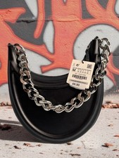 Black Crescent Chain Accent Silver Strap Shoulder Bag Women's Handbag