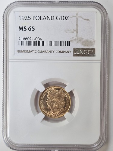 1925 Poland Gold 10 Zlotych Coin NGC MS65