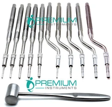 11 Pcs Osteotomes Straight Curved Tip Mallet Dental Spreading Instruments