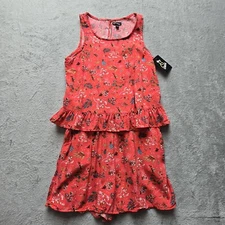 Art Class Romper Girl's XL 14/16 Floral Sleeveless Ruffles Pockets Lined New