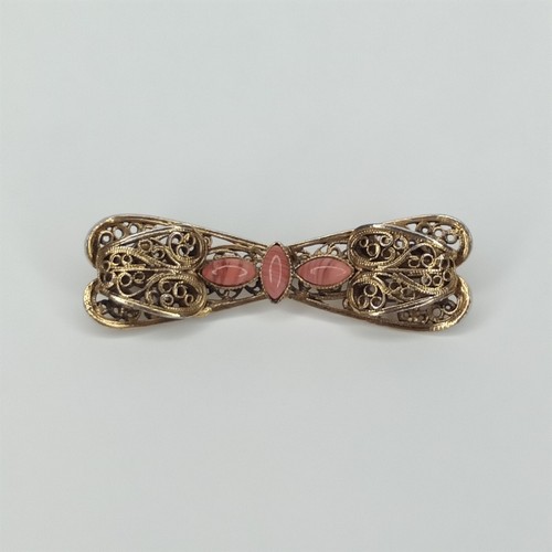 Jazz Era Brooch Pink Tourmaline In A Gold Tone Metal Setting 1920s Jewelry - 第 2/7 張圖片