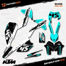 White & Cyan Slick Graphics Kit fits KTM 13-16 EXC EXC/F XCW 125 250 300 450