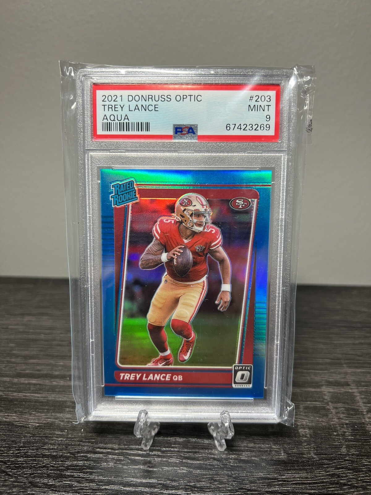 2021 Donruss Optic Aqua #203 Trey Lance RC Rookie /299 PSA 9