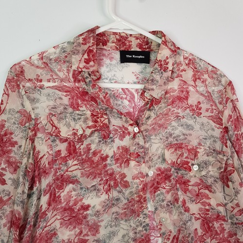 The Kooples Silk Button Up Shirt Women 2XS Red Floral Lightweight Transparent - Bild 2 von 6