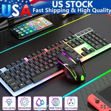 Wired Gaming Keyboard and Mouse Set RGB LED Rainbow Backlit for Computer Desktop