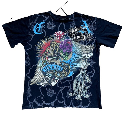 T-shirt Homme Ed Hardy Audigier - Taille L, Multicouleur, 100% Coton, Neuf Sans étiquettes