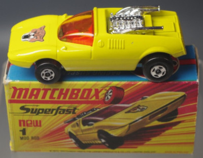 MATCHBOX MOD ROD SUPERFAST#1 mountain lion face ON HOOD WITH BOX VINTAGE