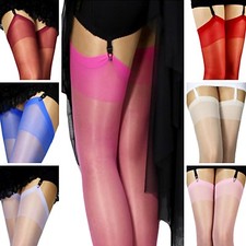 2-4-6-8-10 Paar Lycra Strapsstrümpfe transparent glänzend Farben Strapse S-XL