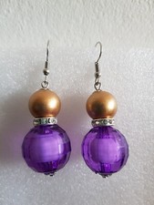 Ohrringe, Groß , Violett & Goldfarben , Handmade , Statement  Ohrschmuck ,Trendy