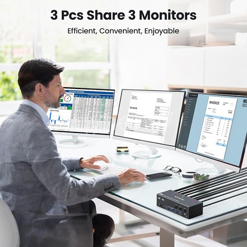 HDMI Displayport USB 3.0 KVM Switch 3 Monitor 3 PC 8K 4K Triple Monitor Switcher - Picture 7 of 28