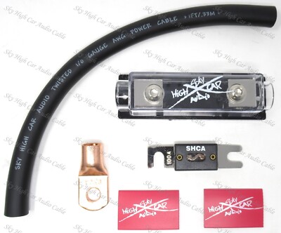 SKY HIGH 100 AMP ANL Fuse Holder BATTERY INSTALL KIT 0 GAUGE 1 FT OFC BLACK