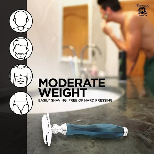 Vintage Double Edge Safety Razor for Men and Women, Ergonomic, Resin Grip, Blue - Picture 8 of 9