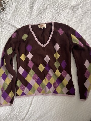 Pullover Rene Derhy S 36-38, Lila Kariert, Wolle, Perlen, Wunderschön, 1a, 