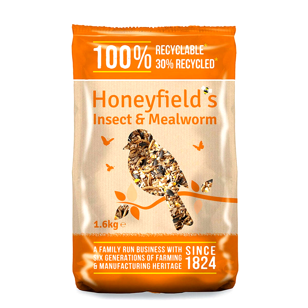 1.6KG HONEYFIELDS INSECT & MEALWORM : Wild Bird Seed Mix Sunflower Peanuts Feed