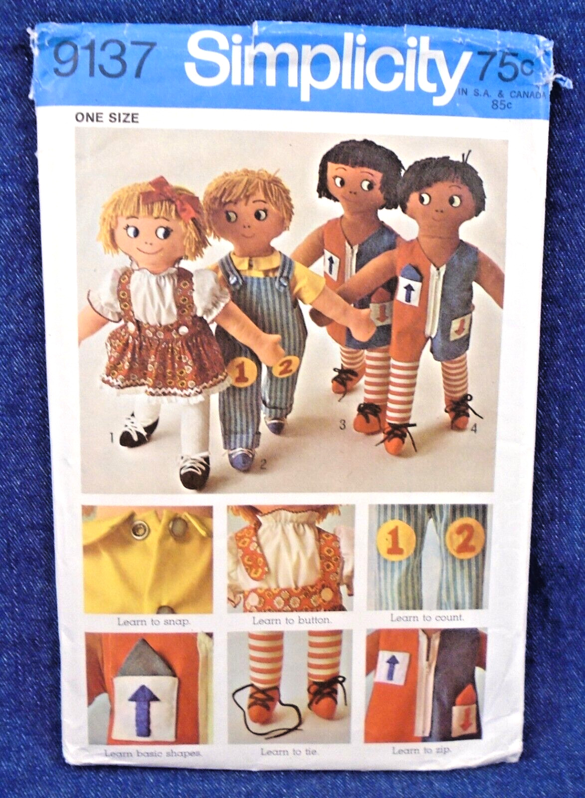 Vintage Simplicity Pattern 9137 1970s Rag Doll Dress-Up Transfer, Uncut