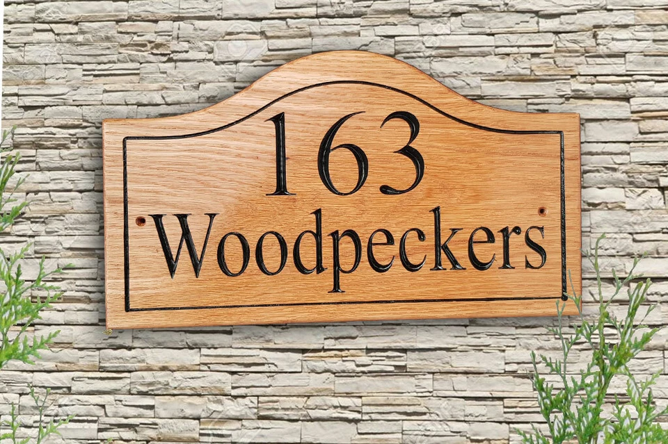 Personalised Oak Carved  House  Number Name Wooden Sign Outdoor Address  Plaque - Image 2 of 4
