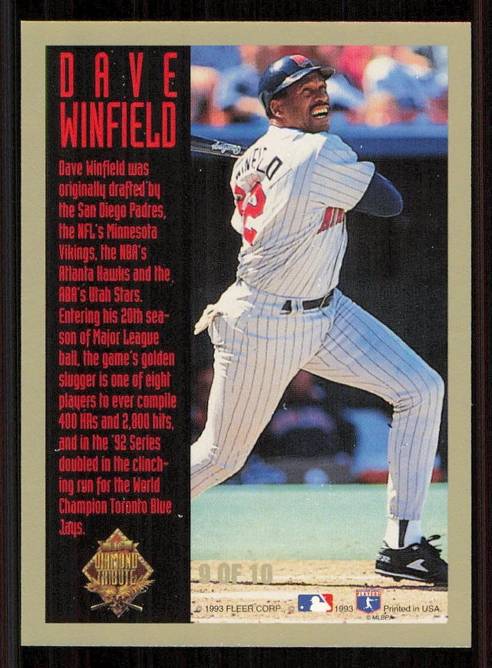 1993 Fleer Final Edition Diamond Tribute #9 Dave Winfield - Image 2 of 2