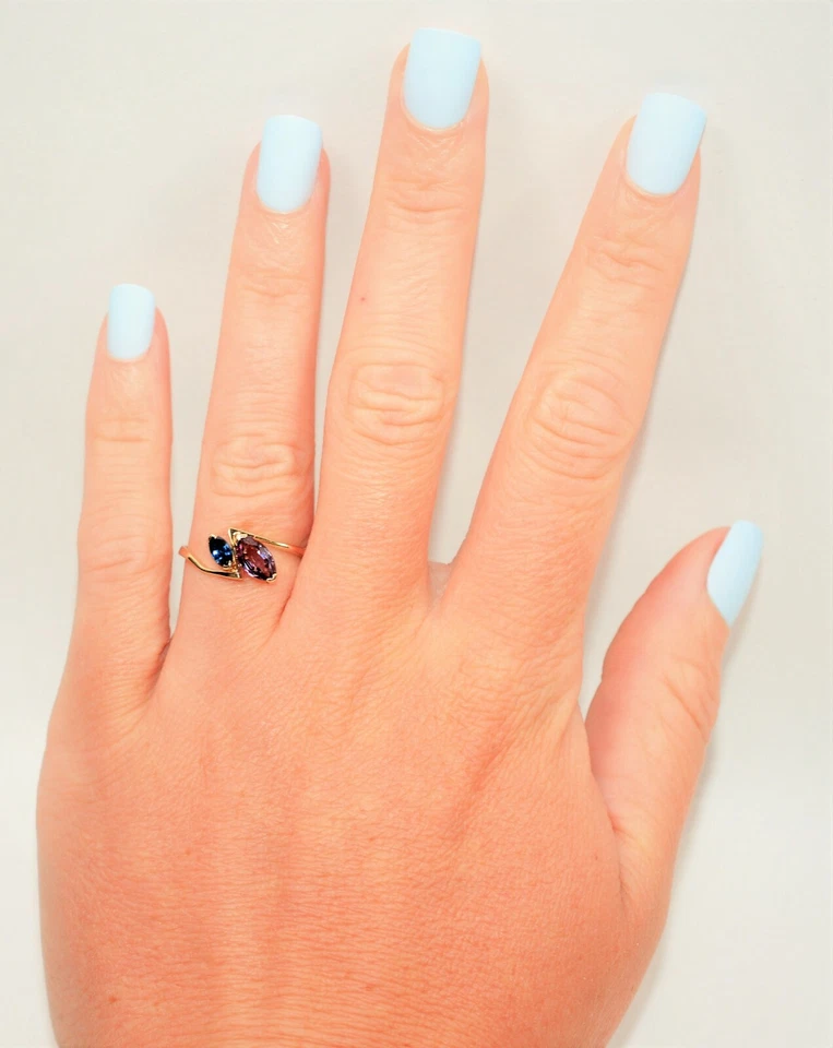 Natural Spinel & Blue Sapphire Ring 14K Solid Gold .75tcw Gemstone Ring Jewelry - Image 2 of 4