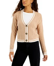 MSRP $44 Hooked Up by Iot Juniors' Cable-Knit Button-Front Sweater Size Small