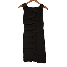 Adrianna Papell Dress Black Gathered Pleat Lined Beaded Shoulders Womens Sz 4