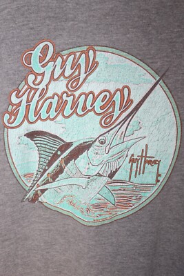 GUY HARVEY-Sailfish Marlin Print Gray Heather T Shirt Men LARGE Cotton Blend