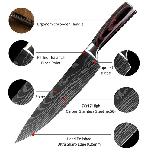 Kochmesser Set Küchenmesser Profi Japanisches Damaskus Muster Edelstahl Messer - Bild 6 von 39