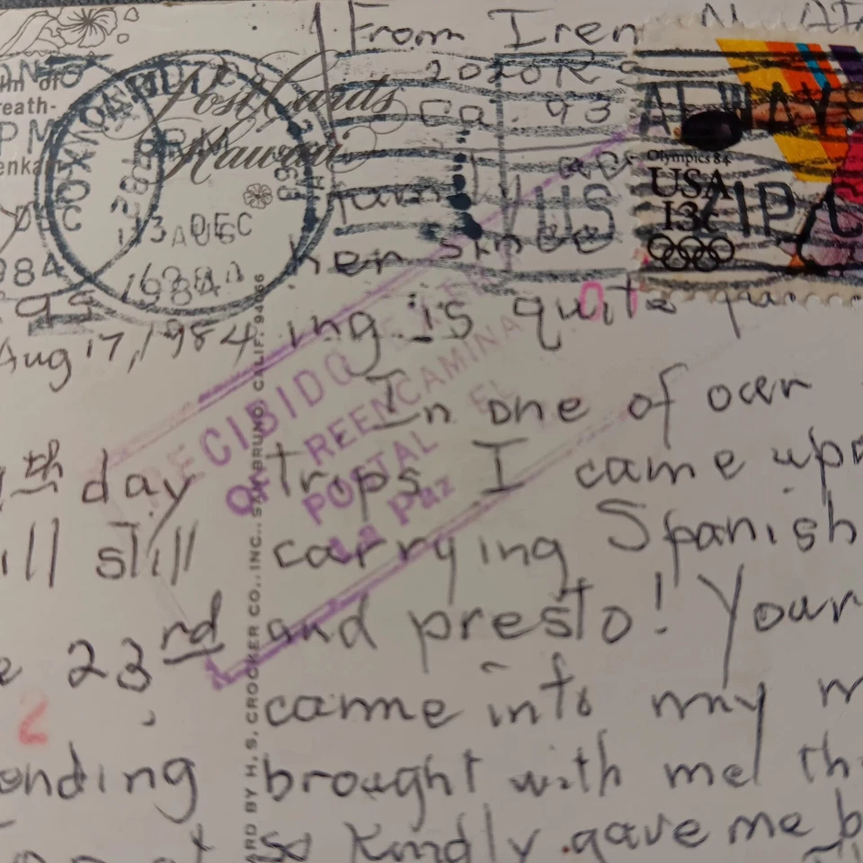 LOST MAIL 4 MONTHS Hawaii To Texas Via Bolivia Terrible Addressing 1984 Postcard - Image 3 of 4