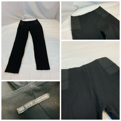 Zara Basic Stretch Crop Pants M Women Black Poly Nylon Turkey YGI C1-393