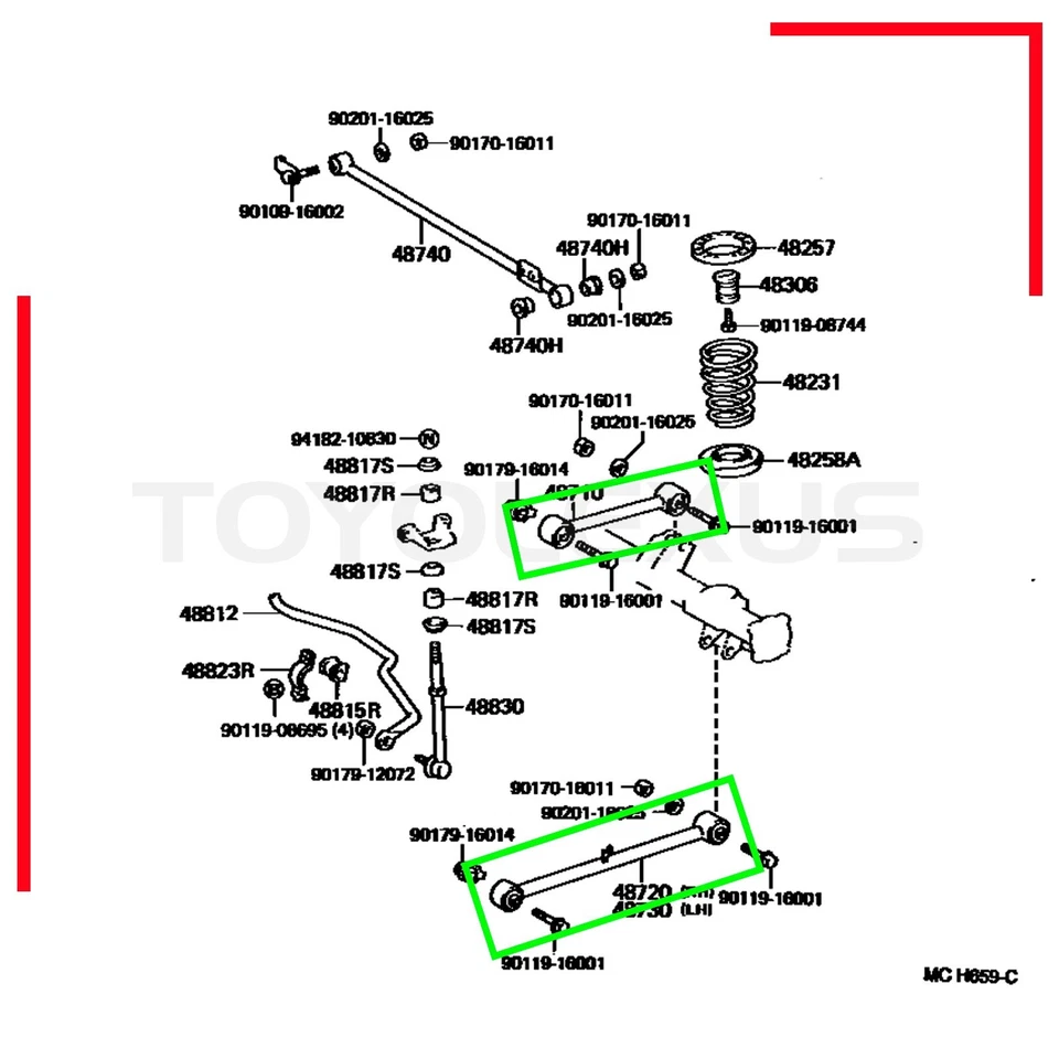 CONJUNTO SUPERIOR E INFERIOR BRAÇO DE CONTROLE LATERAL TRASEIRO 4 PEÇAS PARA TOYOTA 4RUNNER 1996-2002 - Imagem 2 de 2