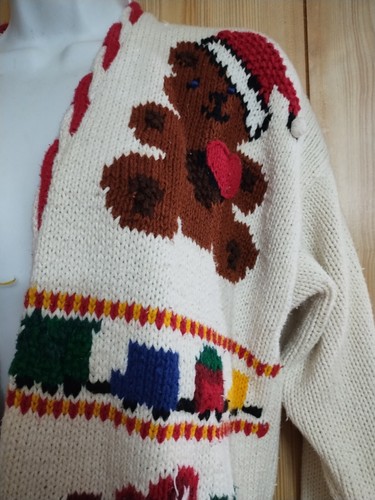 Vintage Westbound Christmas Women White Buttons Teddy Bear Patchwork Cardigan 1X - Picture 2 of 14