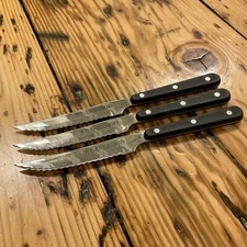 Set Of Three Eversharp Stainless By J.A. Henckels Steak Knives Wooden Handles
