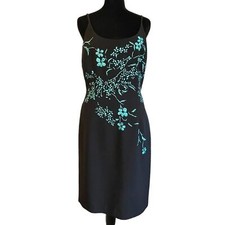 Maggy London Embroidered Floral Beaded Straps Cocktail Dress Women's Size 8