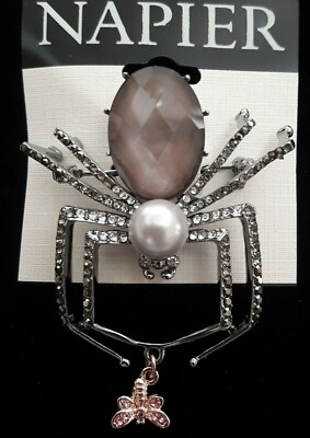 New Napier Jet Tone Simulated Crystal and Simulated Pearl Spider Pin 
